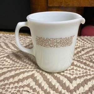 Vintage Pyrex creamer woodland brown white milk glass floral corningware